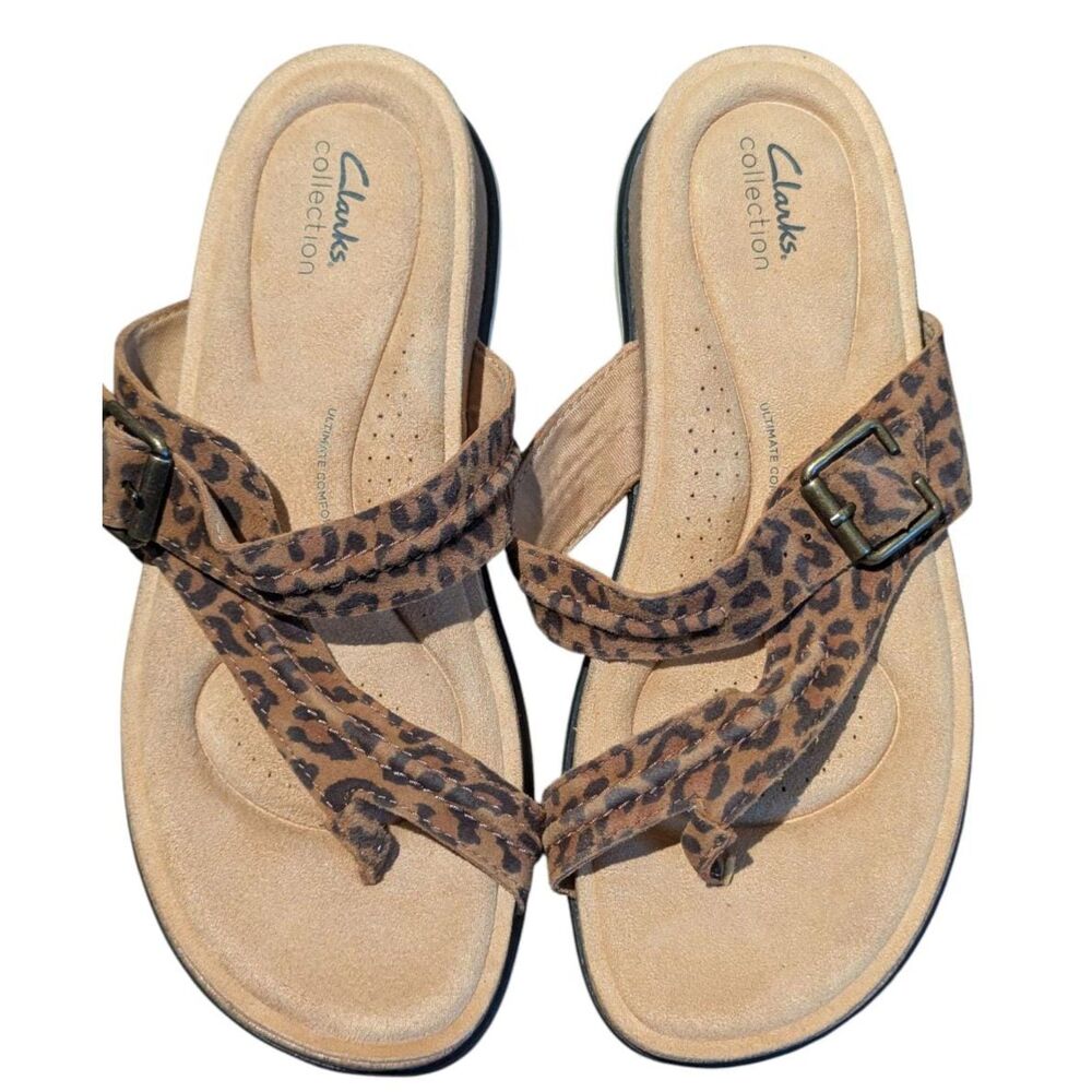 Clarks Collection Leopard Print Thong Sandals Womens US 11 W Ultimate Comfort